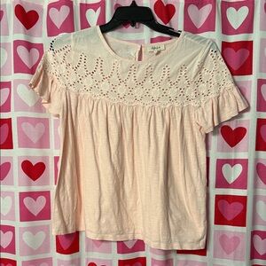 Style & Co. Pale Pink Eyelet Yoke Flutter Sleeve Blouse Size Medium